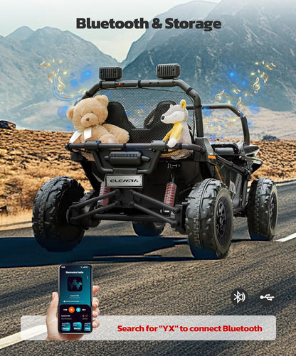 24V Ride on Car for Kids, 2 Seater XL 20" Seat Ride on Toy, 10AH 4WD Battery Powered 4.5MPH Electric Car with Remote, 3 Speeds, Music Gift for Ages 3-8