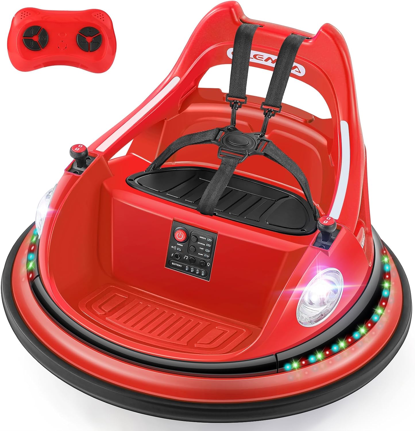 Kids Bumper Car, 1.9mph Max, 12V Electric Car for Toddlers, 360°Spin Bumping Car with Music, 5 Lighting Mode, DIY Stickers, Ride on Car with Remote Control, 2-Speed, 2 Driving Mode, Red