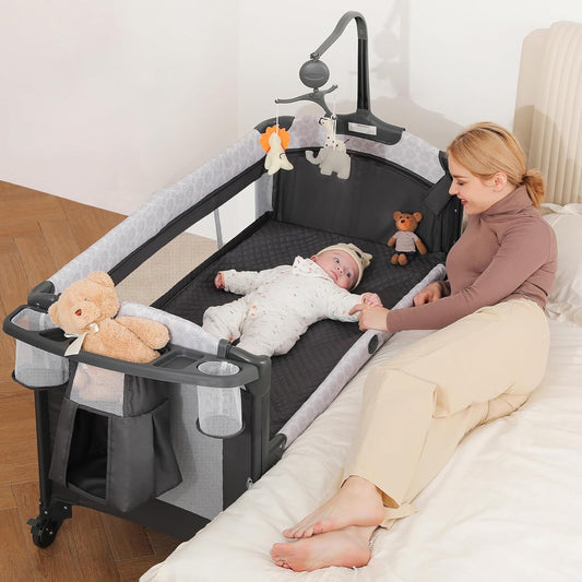 ELEMARA 4 in 1 Wide Baby Bassinet Bedside