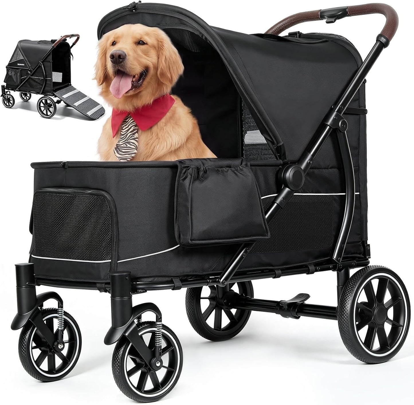 Large Dog Stroller with Walk-in Ramp, up to 110 lbs – Heavy Duty Dog Stroller for Large Dogs & 2 Medium Dogs, All-Terrain Wagon for Senior, Injured & Post-Surgery Pets
