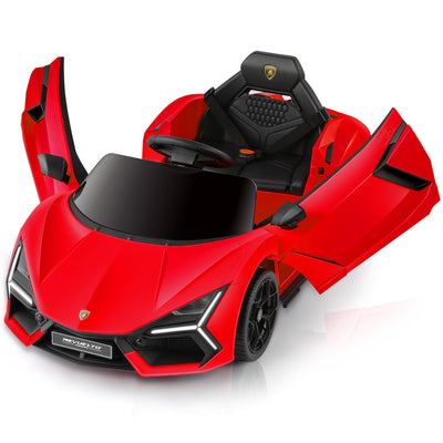 Kids Lamborghini Electric Cars with Scissor Doors, Remote Control Battery Kids Car, 12V Ride On Car for Toddlers with LED Light,Bluetooth,MP3 Player and Wide Seat, Deep Red