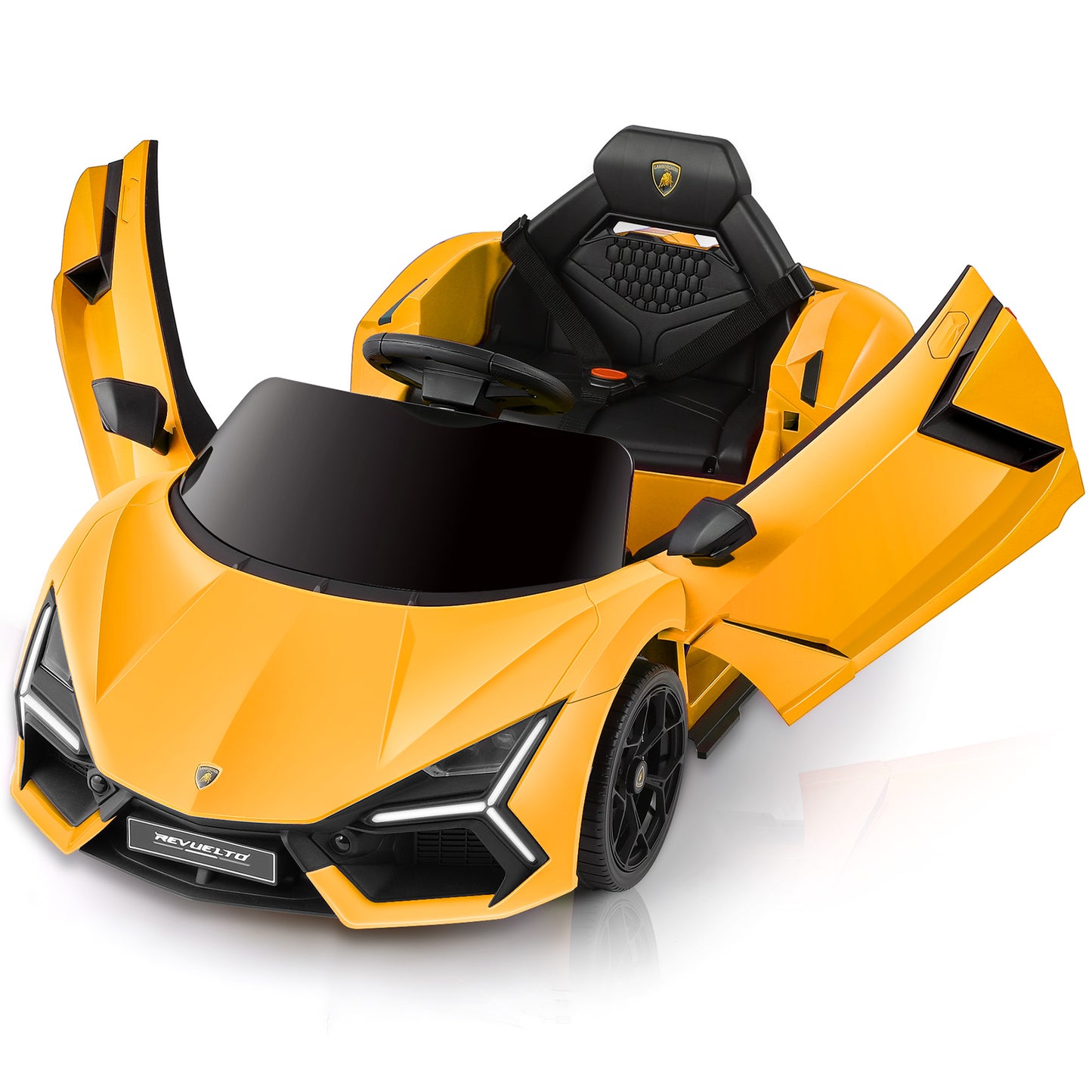 Lamborghini Kids Car with Scissor Door, Ride On Toys with Remote Control, 12v Kids Electric Car with Bluetooth, LED Light, MP3 Player and Wide Seat, Lemon Yellow
