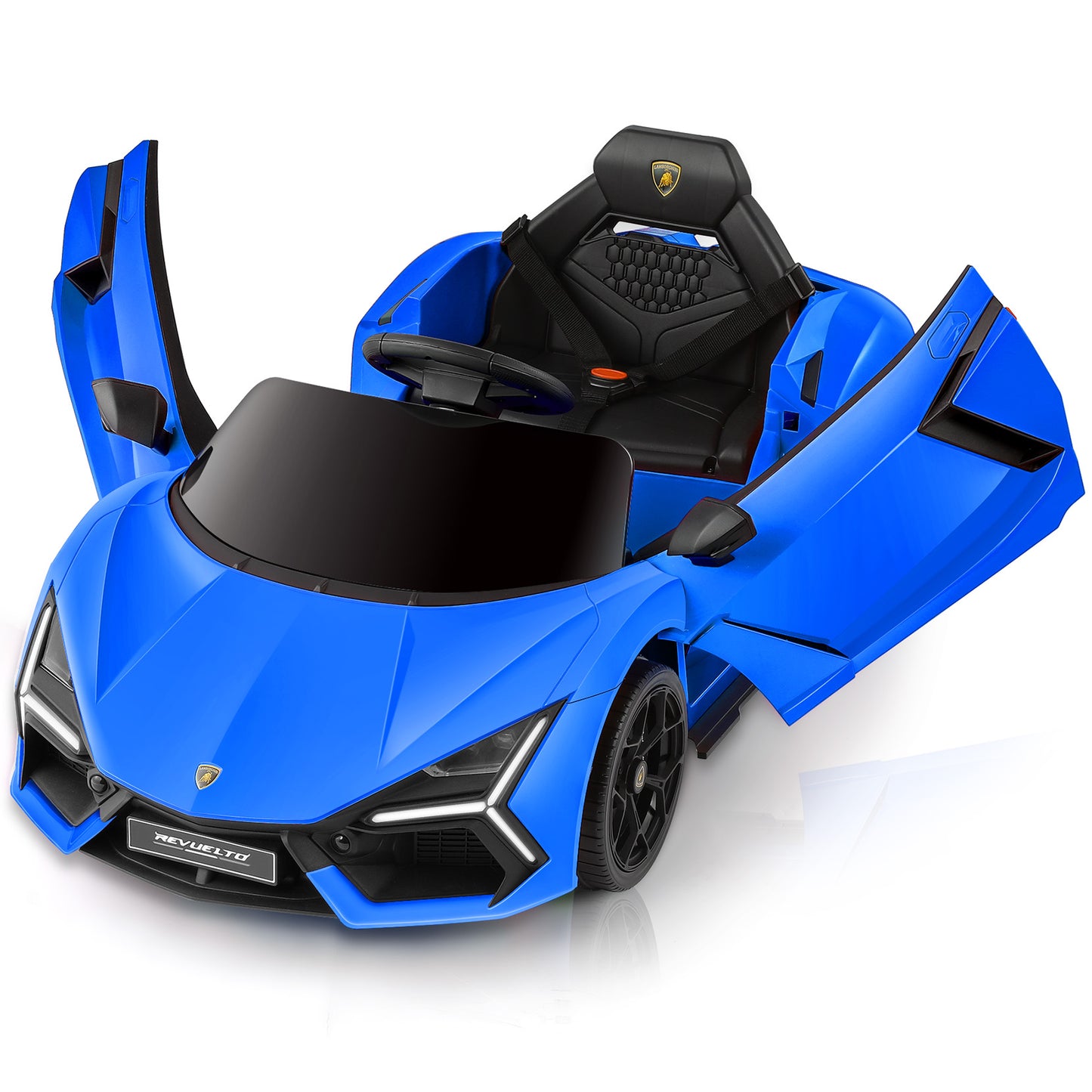 Lamborghini Ride On Car with Scissor Door, Electric Vehicle for Kids with Remote Control,Kid Cars to Drive with MP3 Player, Bluetooth, LED Light and Wide Seat, Navy Blue