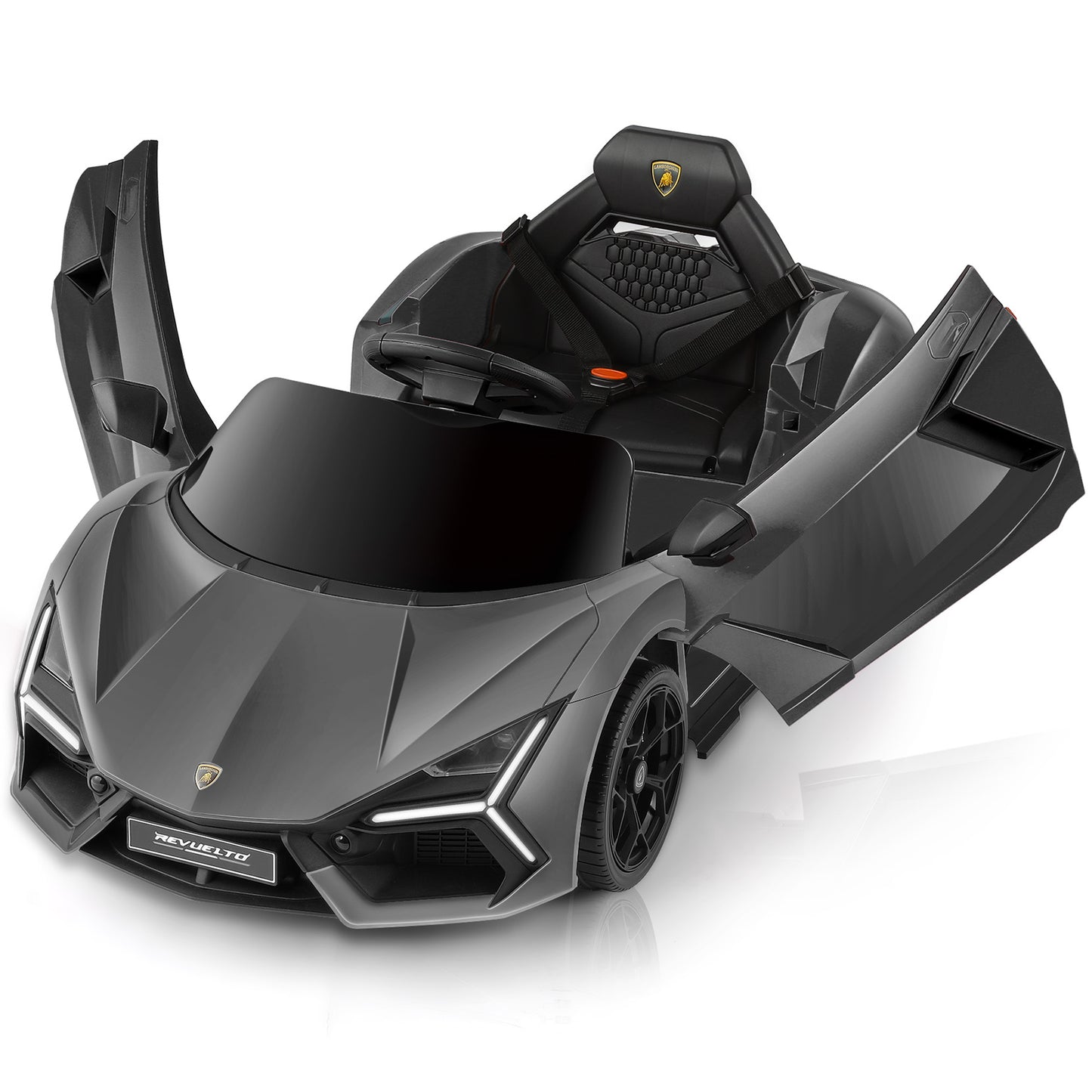 Lamborghini Car for Kids to Drive with Scissor Doors,Kids Car with Parent Remote,12V Electric Cars for Toddlers with Bluetooth,LED Light,MP3 Player and Wide Seat(Silver Gary)