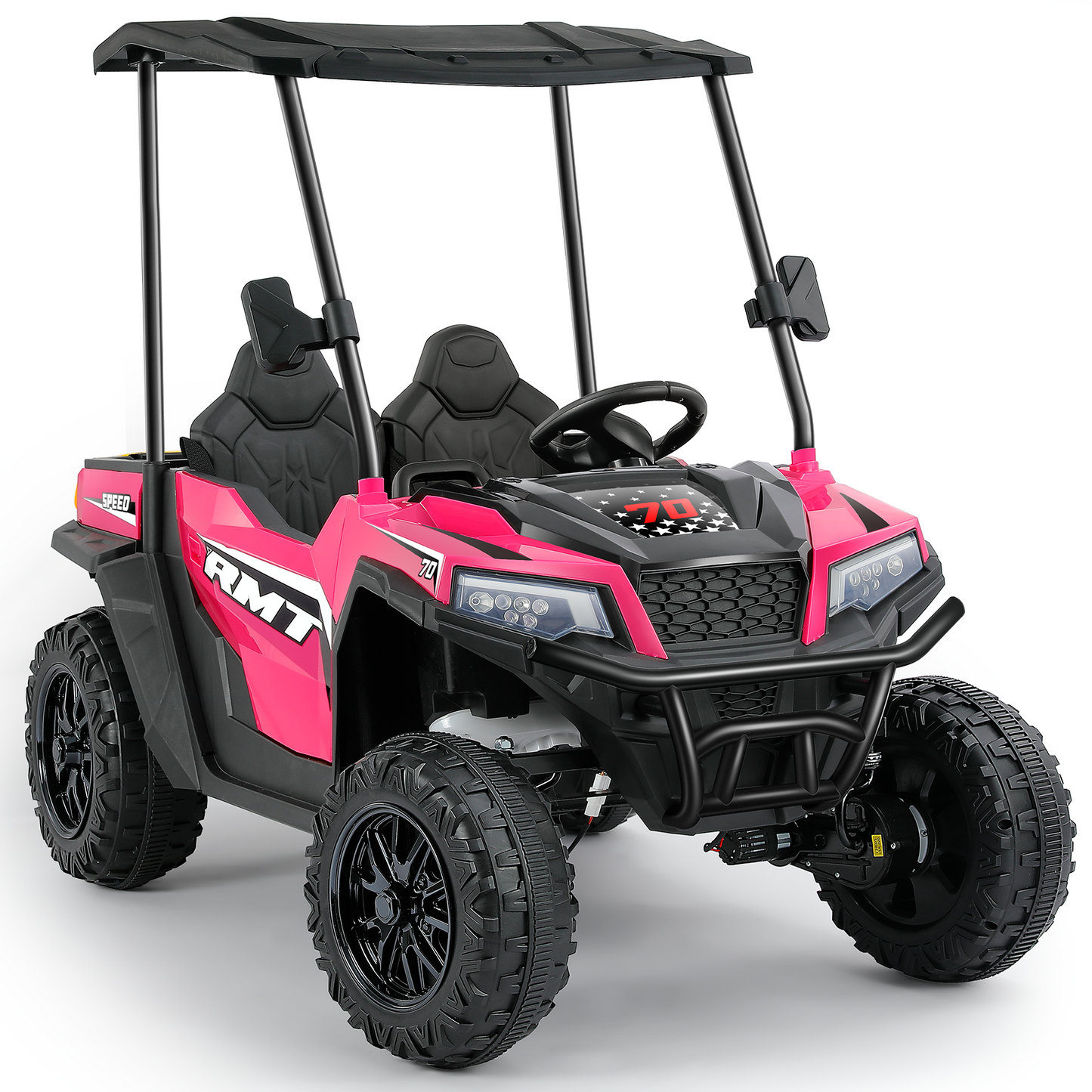 24V Ride on Toy for Big Kid,Ride on Car 2 Seater w/Sun Shade,Dump Bed & Shovel,4.5MPH,4WD Electric Car for Kids,Battery Car w/Remote,Kids Ride on Truck,3 Speeds,LED Lights,Bluetooth, Hot Pink