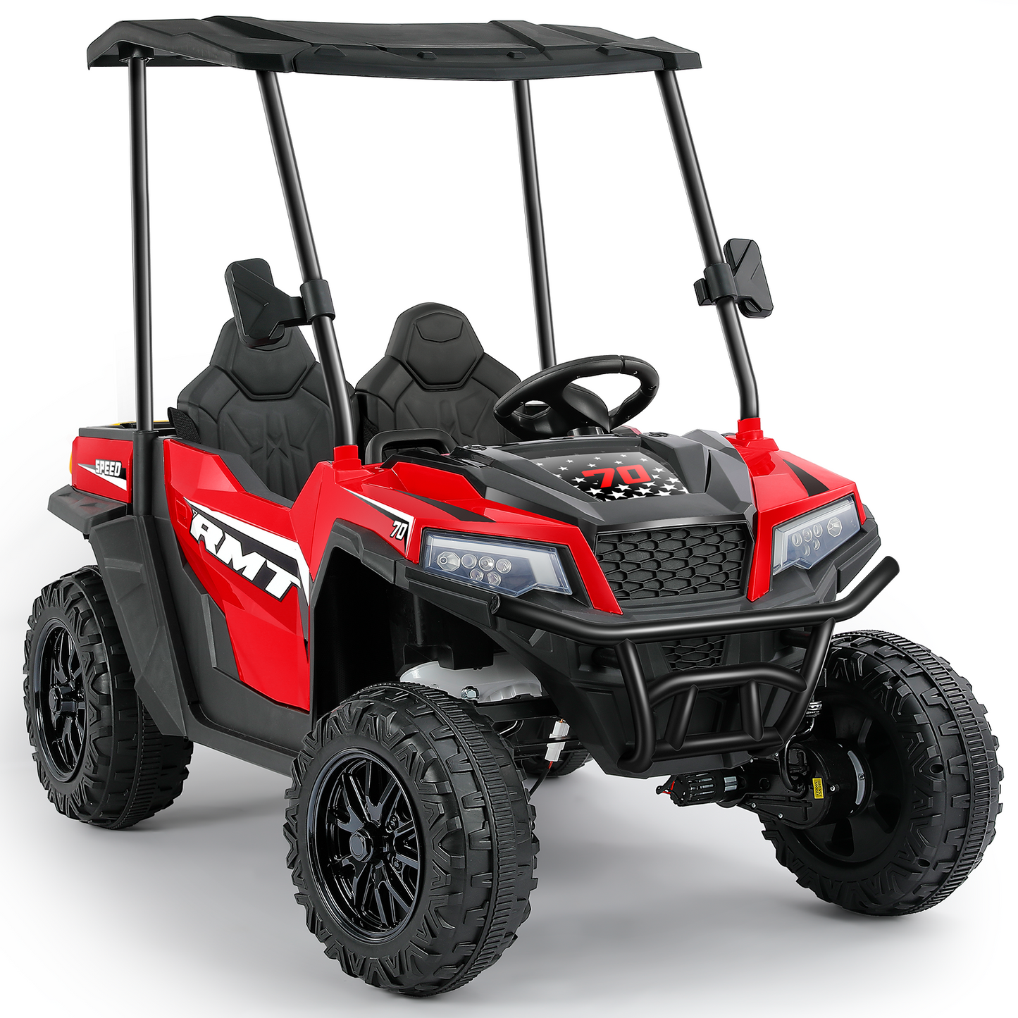 24V Ride on Toy for Big Kid,Ride on Car 2 Seater w/Sun Shade,Dump Bed & Shovel,4.5MPH,4WD Electric Car for Kids,Battery Car w/Remote,Kids Ride on Truck,3 Speed,LED Lights,Bluetooth, Ruby