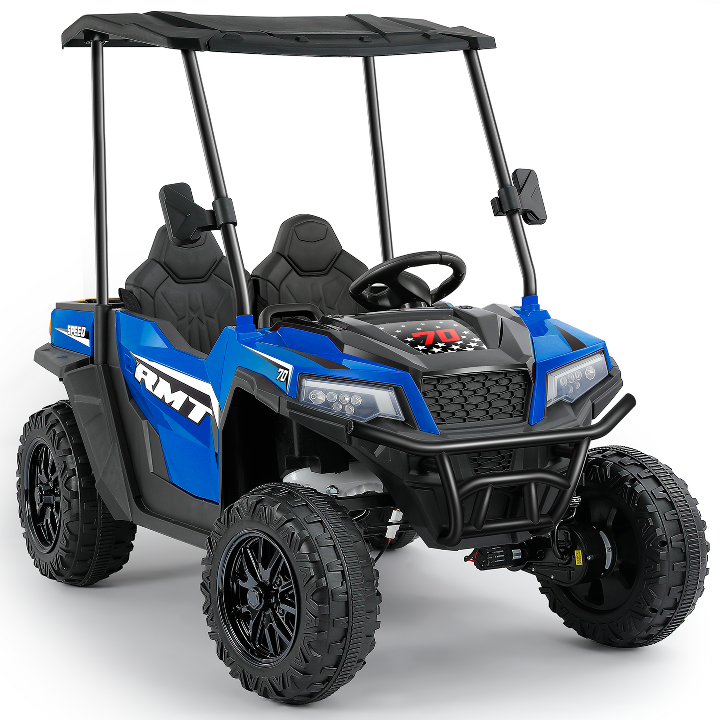 24V Ride on Toy for Big Kid,Ride on Car 2 Seater w/Sun Shade,Dump Bed & Shovel,4.5MPH,4WD Electric Car for Kids,Battery Car w/Remote,Kids Ride on Truck,3 Speed,LED Lights,Bluetooth, Sapphire