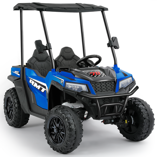 24V Ride on Toy for Big Kid,Ride on Car 2 Seater w/Sun Shade,Dump Bed & Shovel,4.5MPH,4WD Electric Car for Kids,Battery Car w/Remote,Kids Ride on Truck,3 Speed,LED Lights,Bluetooth, Sapphire