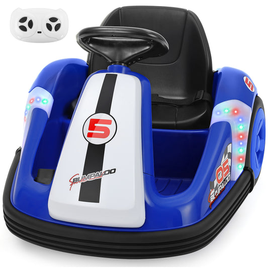 12V Kids Bumper Car with Big Wheel, 2.2 Mph Max, Toddler Bumper Cars with Remote, Baby Bumping Toy Car with DIY Stickers,360 Degree-Spin, Music, Bluetooth,LED Lights, Blue