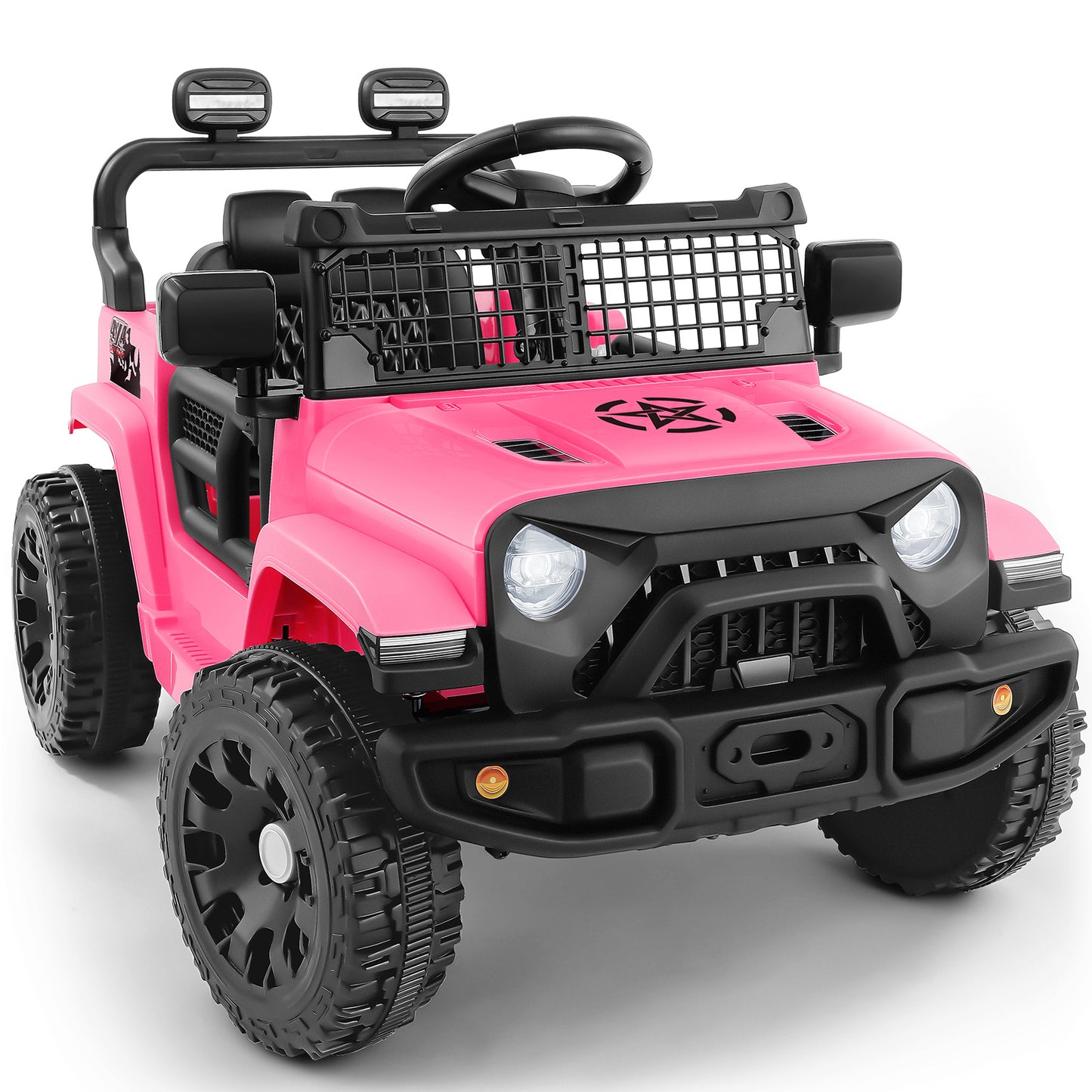 12V Ride on Toys, Electric Vehicles for Kids w/3 Speeds, 3.5 mph Max, Ride on Car with Remote Control, Motorized Truck, Toddler Electric Car w/Bluetooth, LED Lights,Shock Absorbers-Light Pink