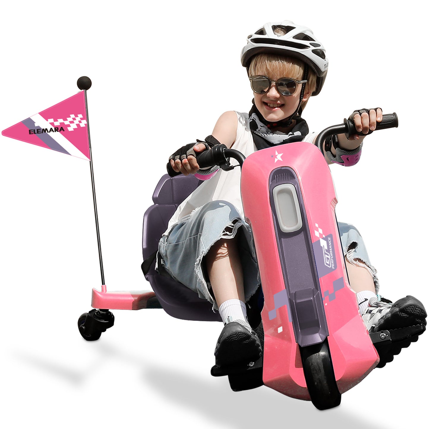 Drift Cart with Stepless Speed,12V Electric Drift Kart with Adjustable Seat,5 MPH Drifting Car with Pennant, Kids Ride On Toy with LED Lights,Music,Bluetooth,for Kids Age 6+, Pink