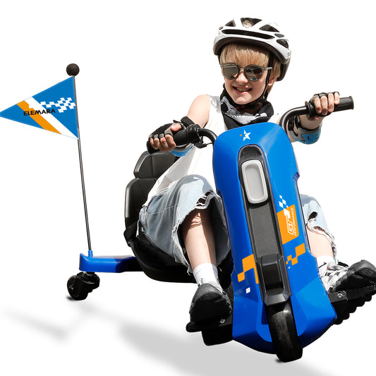 Drift Kart with Stepless Speed,12V Drifting Go Karts for Kids with Adjustable Seat,5 MPH Kids Go Kart with Music,Bluetooth,Light,Pennant,for Kid Age 6-14, Blue