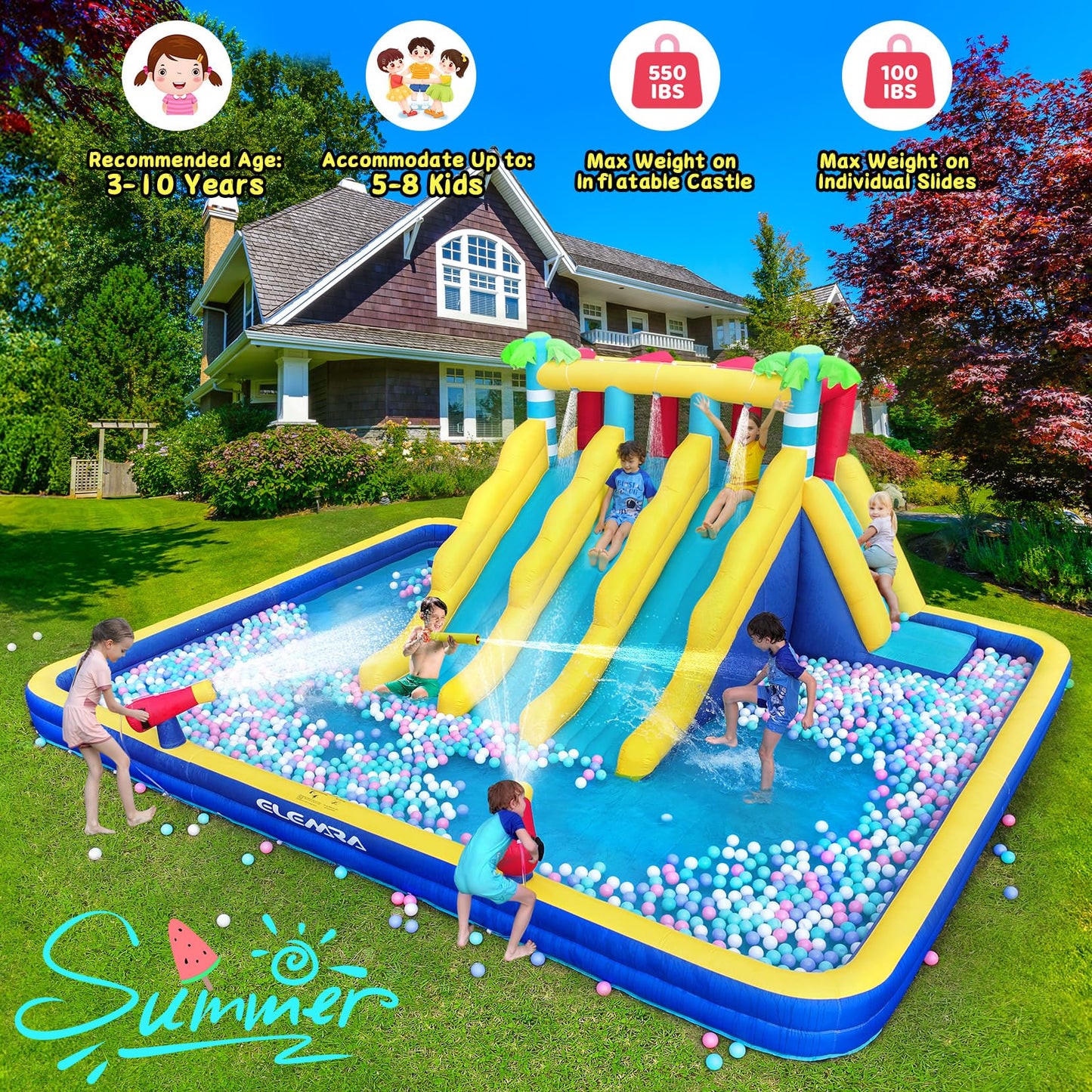 ELEMARA 20.66x16.4FT Inflatable Water Slide for Big Kids