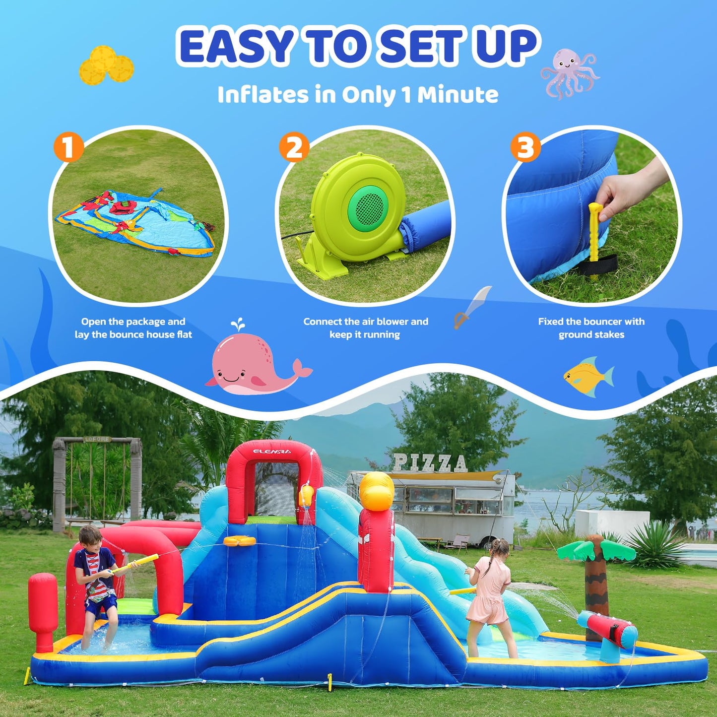 ELEMARA Inflatable Water Slide Bounce House