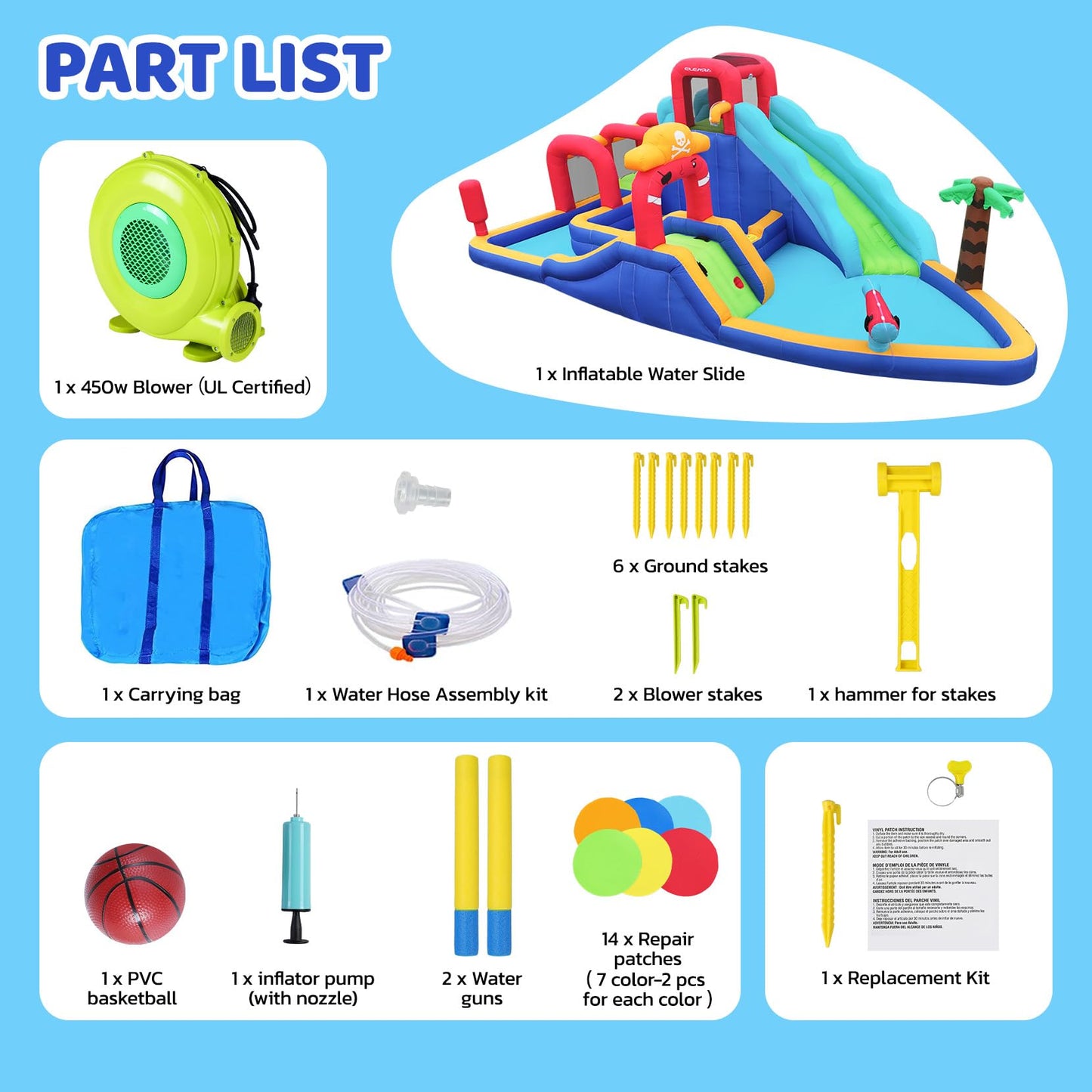 ELEMARA Inflatable Water Slide Bounce House