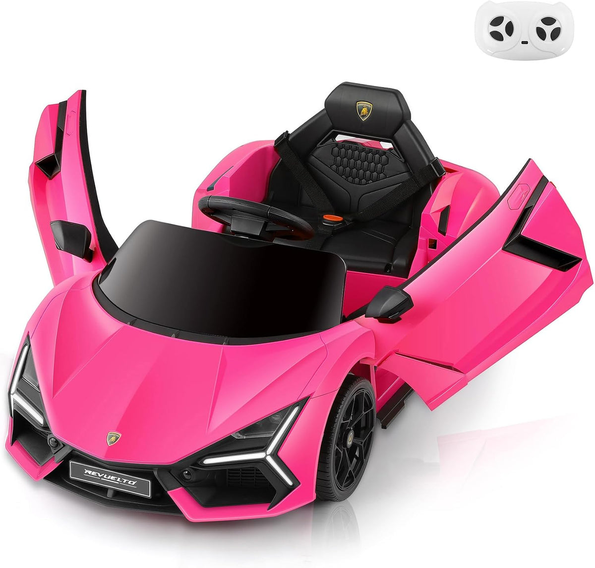 Licensed Lamborghini Car for Kids to Drive with Scissor Door,Toddler Ride on Toys with Remote Control,12V Battery Car for Kid with Bluetooth,MP3 Player,LED Light and Wide Seat, Hot Pink