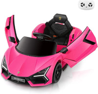 Licensed Lamborghini Car for Kids to Drive with Scissor Door,Toddler Ride on Toys with Remote Control,12V Battery Car for Kid with Bluetooth,MP3 Player,LED Light and Wide Seat, Hot Pink