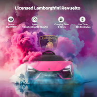 Licensed Lamborghini Car for Kids to Drive with Scissor Door,Toddler Ride on Toys with Remote Control,12V Battery Car for Kid with Bluetooth,MP3 Player,LED Light and Wide Seat, Hot Pink