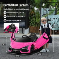 Licensed Lamborghini Car for Kids to Drive with Scissor Door,Toddler Ride on Toys with Remote Control,12V Battery Car for Kid with Bluetooth,MP3 Player,LED Light and Wide Seat, Hot Pink