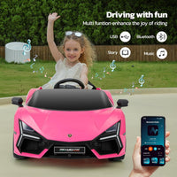 Licensed Lamborghini Car for Kids to Drive with Scissor Door,Toddler Ride on Toys with Remote Control,12V Battery Car for Kid with Bluetooth,MP3 Player,LED Light and Wide Seat, Hot Pink