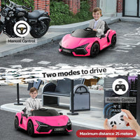 Licensed Lamborghini Car for Kids to Drive with Scissor Door,Toddler Ride on Toys with Remote Control,12V Battery Car for Kid with Bluetooth,MP3 Player,LED Light and Wide Seat, Hot Pink