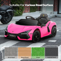 Licensed Lamborghini Car for Kids to Drive with Scissor Door,Toddler Ride on Toys with Remote Control,12V Battery Car for Kid with Bluetooth,MP3 Player,LED Light and Wide Seat, Hot Pink