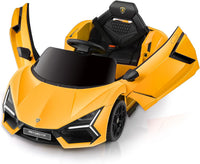 Licensed Lamborghini Car for Kids to Drive with Scissor Door,Toddler Ride on Toys with Remote Control,12V Battery Car for Kid with Bluetooth,MP3 Player,LED Light and Wide Seat, Hot Pink