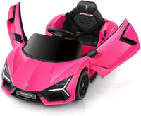 Licensed Lamborghini Car for Kids to Drive with Scissor Door,Toddler Ride on Toys with Remote Control,12V Battery Car for Kid with Bluetooth,MP3 Player,LED Light and Wide Seat, Hot Pink