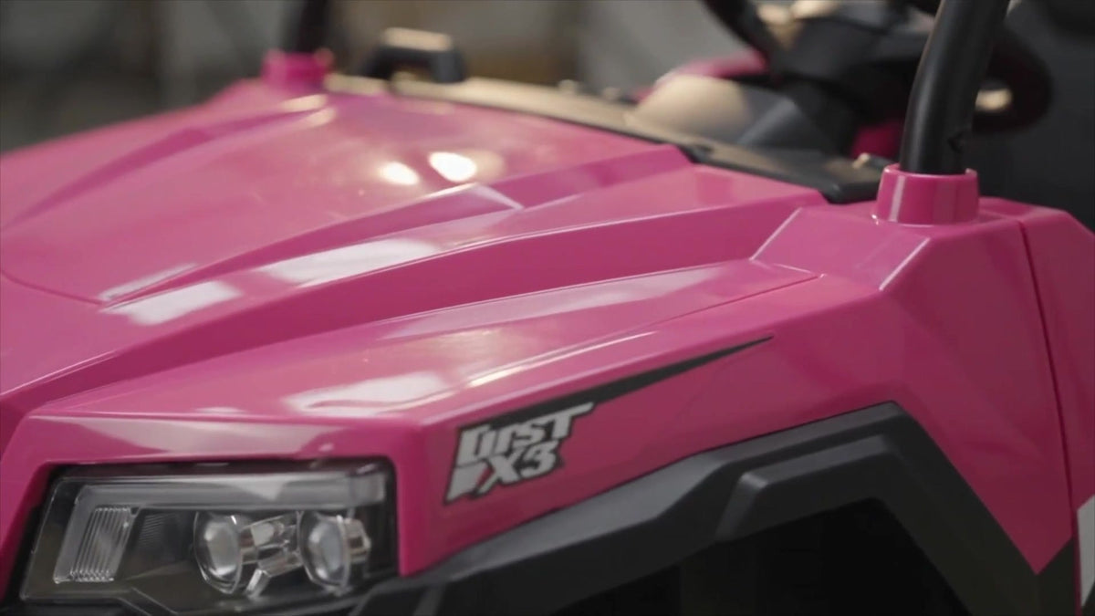 Close-up of the ELEMARA 24V kids ride-on dump truck front end