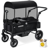 ELEMARA Foldable Wagon Stroller, Stroller Wagon for 2 Kids, Premium All Terrain Wagon for Kids with Removable Canopy, Adjustable Push/Pull Handle, Harnesses, Large Storage Bag, Black