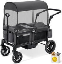 ELEMARA Foldable Wagon Stroller, Stroller Wagon for 2 Kids, Premium All Terrain Wagon for Kids with Removable Canopy, Adjustable Push/Pull Handle, Harnesses, Large Storage Bag, Black