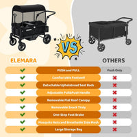 ELEMARA Foldable Wagon Stroller, Stroller Wagon for 2 Kids, Premium All Terrain Wagon for Kids with Removable Canopy, Adjustable Push/Pull Handle, Harnesses, Large Storage Bag, Black