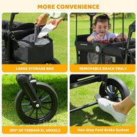 ELEMARA Foldable Wagon Stroller, Stroller Wagon for 2 Kids, Premium All Terrain Wagon for Kids with Removable Canopy, Adjustable Push/Pull Handle, Harnesses, Large Storage Bag, Black