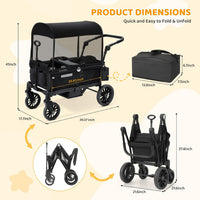 ELEMARA Foldable Wagon Stroller, Stroller Wagon for 2 Kids, Premium All Terrain Wagon for Kids with Removable Canopy, Adjustable Push/Pull Handle, Harnesses, Large Storage Bag, Black