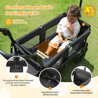 ELEMARA Foldable Wagon Stroller, Stroller Wagon for 2 Kids, Premium All Terrain Wagon for Kids with Removable Canopy, Adjustable Push/Pull Handle, Harnesses, Large Storage Bag, Black