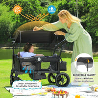 ELEMARA Foldable Wagon Stroller, Stroller Wagon for 2 Kids, Premium All Terrain Wagon for Kids with Removable Canopy, Adjustable Push/Pull Handle, Harnesses, Large Storage Bag, Black