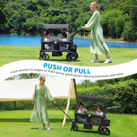 ELEMARA Foldable Wagon Stroller, Stroller Wagon for 2 Kids, Premium All Terrain Wagon for Kids with Removable Canopy, Adjustable Push/Pull Handle, Harnesses, Large Storage Bag, Black